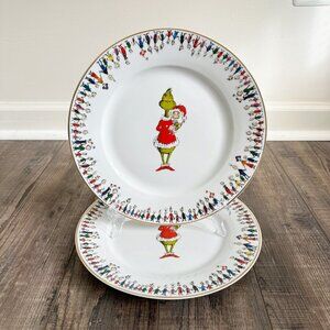 THE GRINCH Cindy Lou Who Whoville Christmas Set of 2 Dinner Ceramic Plates NEW